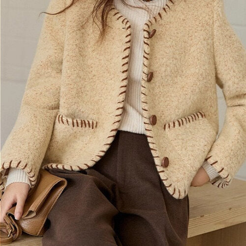 Elegant Textured Wool Two-tone Coat