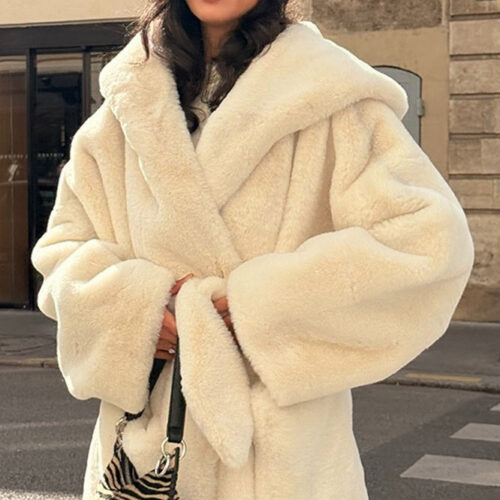 Faux Fur Belted Hooded Coat