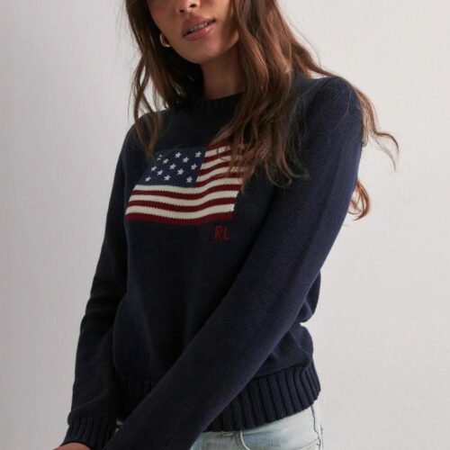 Color Block Flag Print Loose Knit Sweater