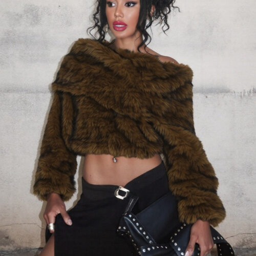 Chic Solid Furry Thick Off-shoulder Coat
