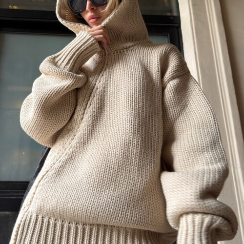 Solid Color Asymmetric Zipper Loose Sweater